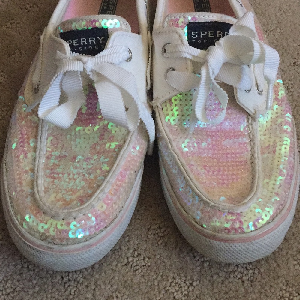 Sperry Top-Slider Sequin White Shoes